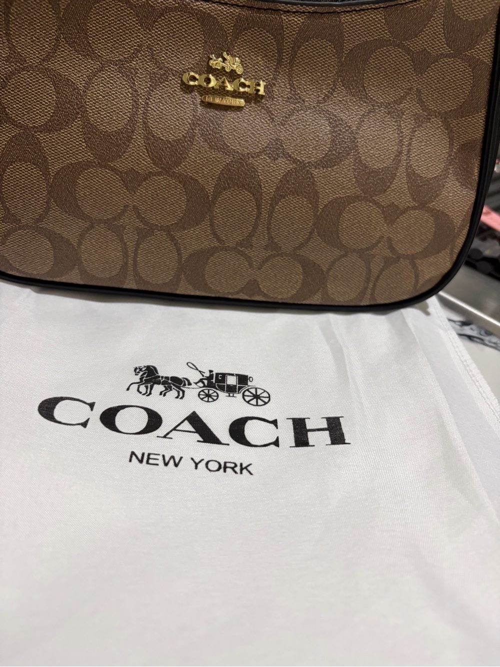 Coach Brown Signature Canvas Crossbody with Gold Hardware